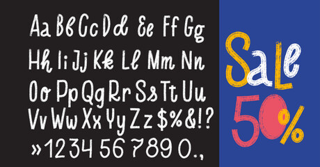 Bold white alphabet with lowercase, uppercase letters. Capital letters in Punk style. Brush drawn grunge typography for collages, design posters. Vector stencil graffiti grunge font with thick strokes