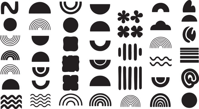 Collection of abstract black shapes and patterns isolated on white background isolated on transparent background silhouette - Powered by Adobe