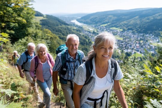 Hikers enjoying a scenic trek in the mountains during a sunny day