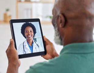 Generated image Tech-savvy Black senior man using tablet for telehealth video call at home - Tech Savvy Active Seniors Series