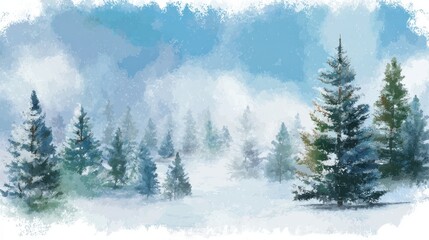 Obraz premium Winter background vector. Hand painted watercolor drawing for Christmas. and Happy New Year season. Background design for invitation, cards, social post, ad, cover, sale banner and invitation., no lo