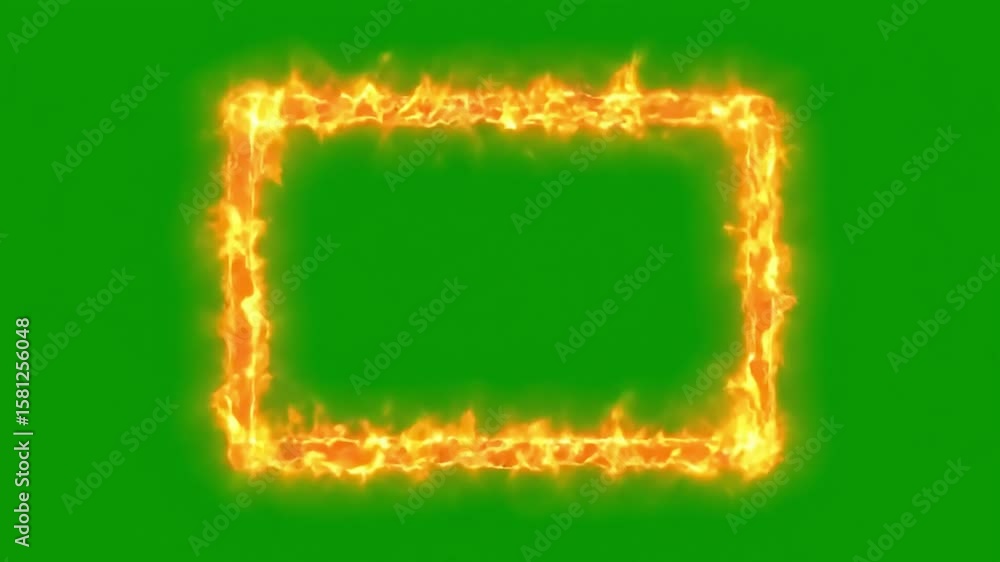 Aufkleber fiery rectangle frame animation on green screen background for visual effects