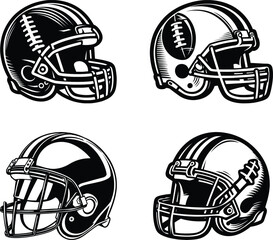 American Football Helmets Collection in Illustration, Isolated on a White Background. EPS-10.