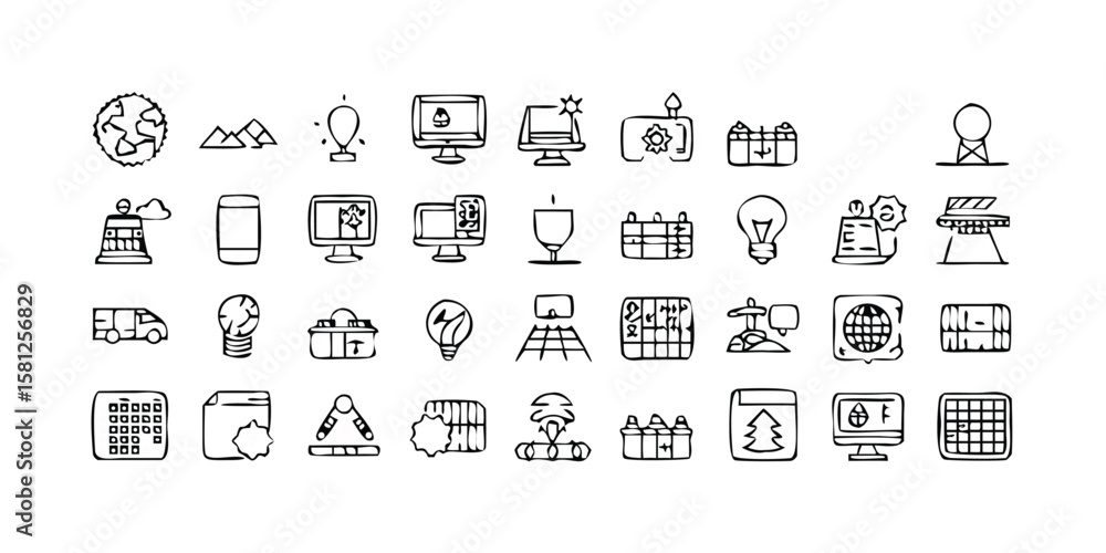 Poster comprehensive collection of 95 project management line icons covering various aspects of project dev