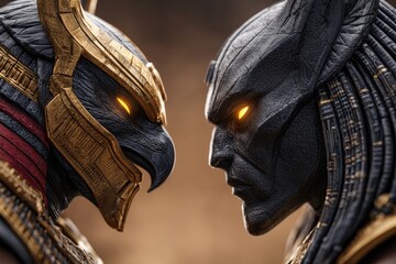 Obraz premium Two ancient deities in profile view.