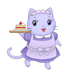 ネコのカフェ店員のイラスト