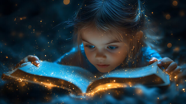 Enchanted Child Reading a Magical Book