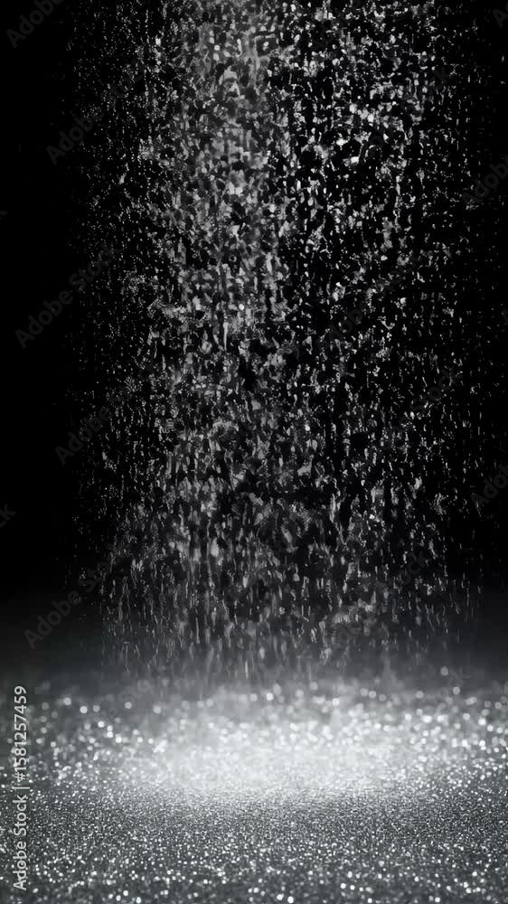 Poster glistening water droplets cascading on sleek dark surface, creating dynamic visual poetry through lu