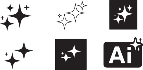 Collection of sparkling star icons and adobe illustrator logo isolated on white background isolated on transparent background silhouette