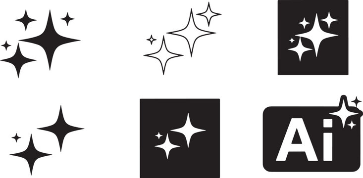 Collection of sparkling star icons and adobe illustrator logo isolated on white background isolated on transparent background silhouette