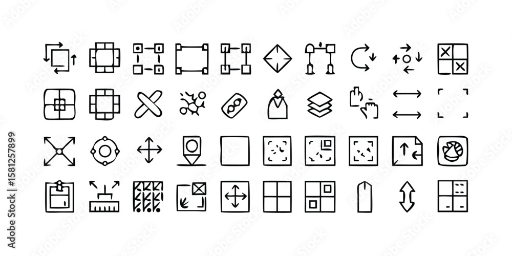 Poster comprehensive scalability line icon set 95 piece collection for design projects on transparent backg