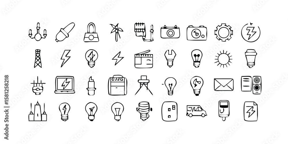 Poster extensive collection of 95 diverse line icons in a modern linear style suitable for various design p