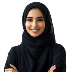Naklejka premium beautiful Arab middle eastern woman in black hijab, isolated on transparent background
