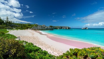 serene beauty of horseshoe bay bermuda pink sand paradise on white sands beach with turquoise waters and lush vegetation