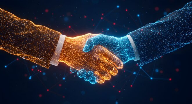 Handshake formal agreement or collaboration between two or more parties for mutual benefit in the business network concept