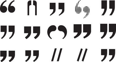 Collection of various quotation mark styles and punctuation symbols isolated on white background isolated on transparent background silhouette