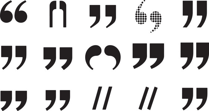 Collection of various quotation mark styles and punctuation symbols isolated on white background isolated on transparent background silhouette