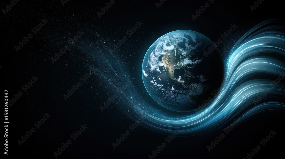 Poster global globe earth a futuristic depiction of earth with dynamic energy lines orbiting it, emphasizin