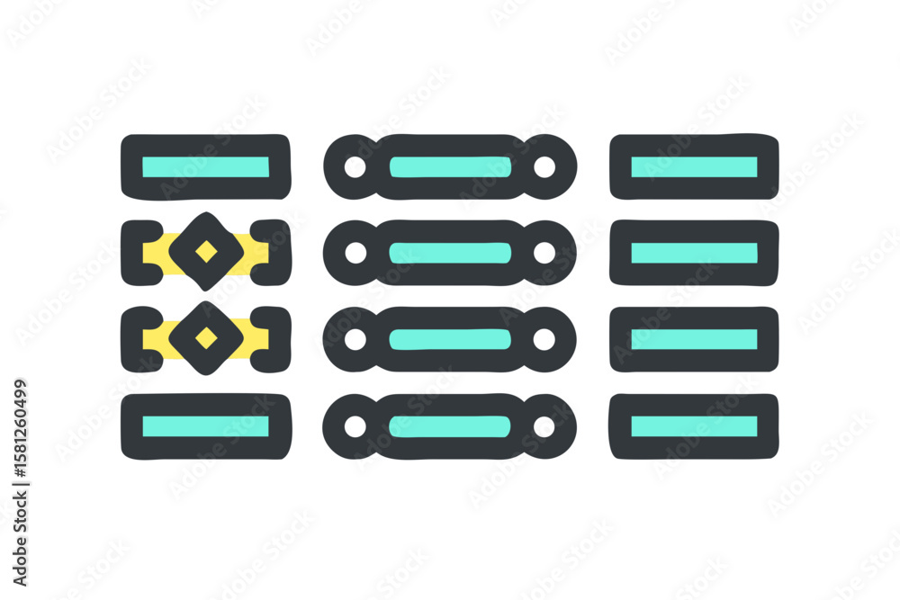 Poster abstract geometric pattern with cyan and yellow elements on black