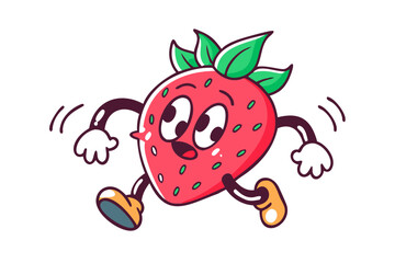 Obraz premium Happy cartoon strawberry character running with excitement and joy
