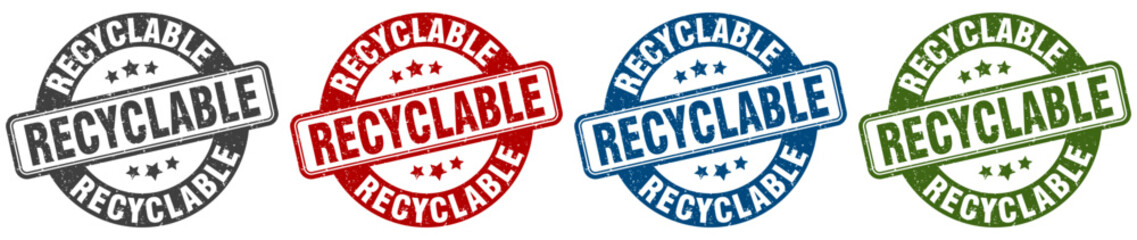 recyclable stamp. recyclable round stamp set isolated on white background