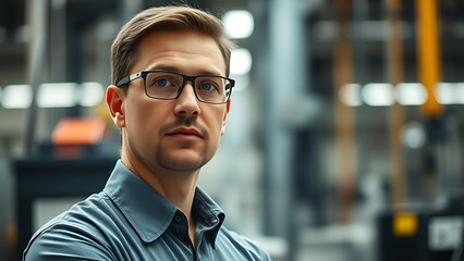 Fototapeta premium Technical specialist in a modern environment with soft industrial lighting.