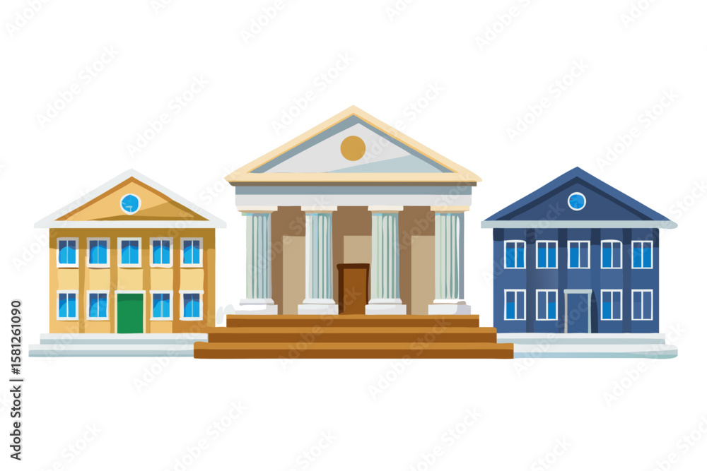 Aufkleber three distinct buildings with classical architecture and modern design