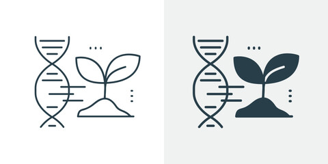 Genetic Plant Growth Icon Vector - DNA Biotechnology and Agriculture Symbol Outline and Solid Illustration