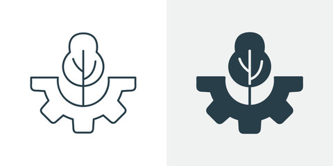 Green Technology Icon Vector - Sustainable Industrial Process and Eco Engineering Symbol Outline and Solid Illustration
