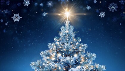 sparkling christmas tree with star topper and falling snowflakes