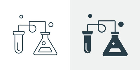 Chemistry Lab Experiment Icon Vector - Scientific Research and Biotechnology Process Symbol Outline and Solid Illustration