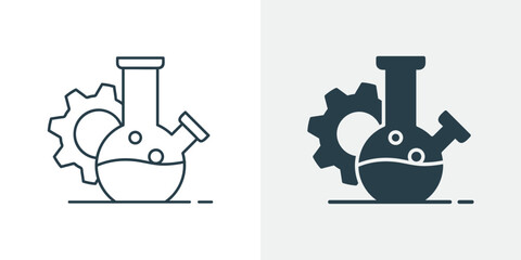 Chemical Flask and Gear Icon Vector - Science, Engineering and Laboratory Equipment outline and solid illustration