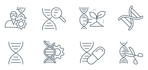 Genetic Engineering and Biotechnology Line Icon Set
