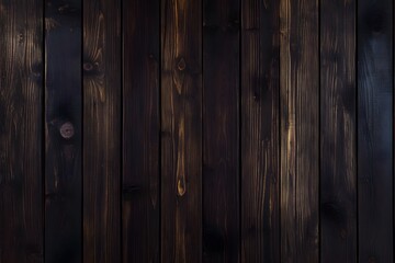 Fototapeta premium Top-down photo of dark stained wood boards, rich grain details, dramatic lighting, ideal for elegant or rustic design themes.