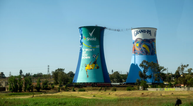 Johannesburg, South Africa. Orlando Towers in Soweto, Africa. Colorful landmark, former cooling towers