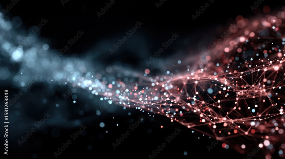 Aufkleber a mesmerizing array of glowing connections forms a digital landscape filled with vibrant red and blu