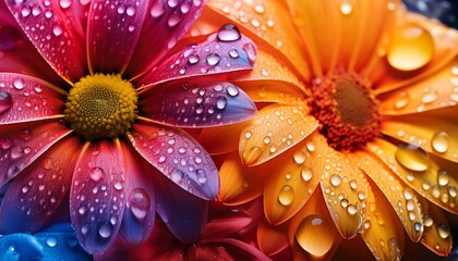 colorful flower petals with droplets forming a natural background