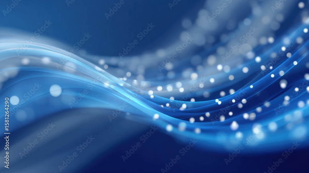 Poster swirling blue waves interspersed with glowing dots create a sense of tranquility and movement. the c
