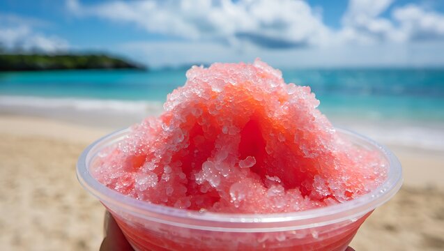 Refreshing Tropical Snow Cone on a Sunny Beach Vacation