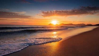 Obraz premium serene sunset over a tranquil lake embraced by lush green hills and verdant forests