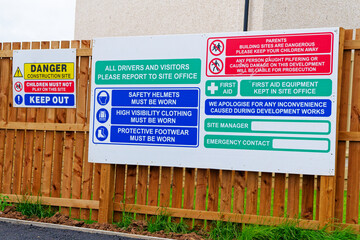 Construction site health and safety sign at entrance