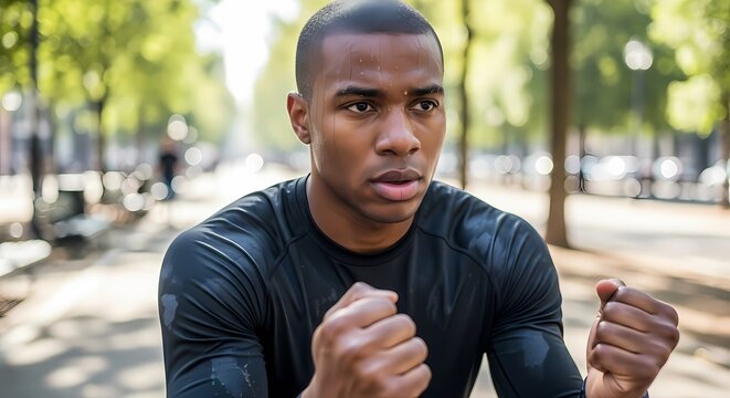 Focused, determined athlete preparing for an intense workout. The man is in good shape, ready to push his limits