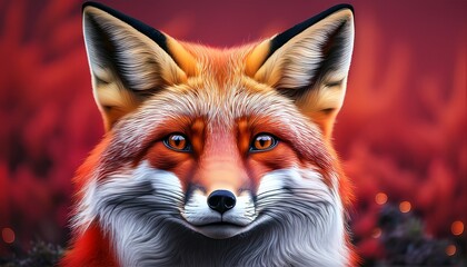 vibrant fox illustration with striking details in red and white against a bold background