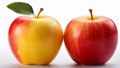 vibrant red and yellow apple on white background