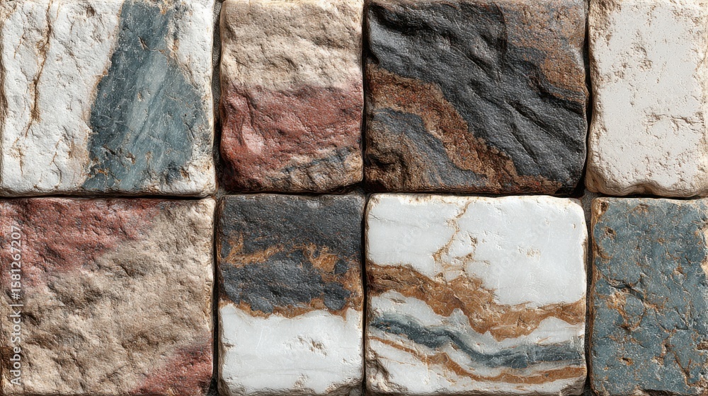 Aufkleber this collection features unique marble tiles with distinct patterns and textures in shades of white,
