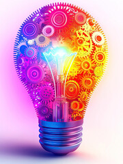 A radiant lightbulb with an intricate design of gears, glowing in a bright conceptual theme of creativity and engineering, symbolizing progress and innovation