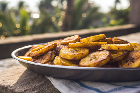 a vibrant platter of fried plantains  tajadas