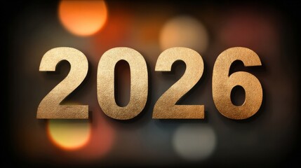 Year 2026 golden numbers with bokeh background