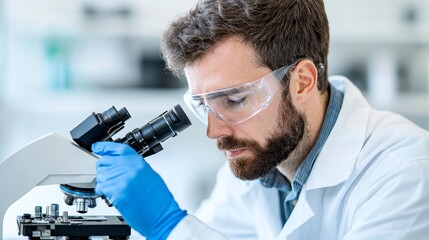 Scientist uses microscope in a laboratory