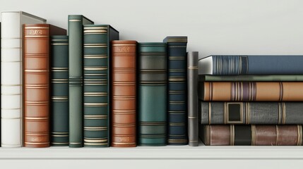 Row of leather-bound books on a shelf.